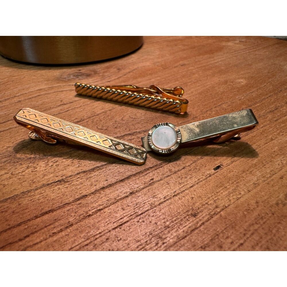 Vintage Men's Gold Tone Tie Clips Swank Formal Tie Bars Set of 3